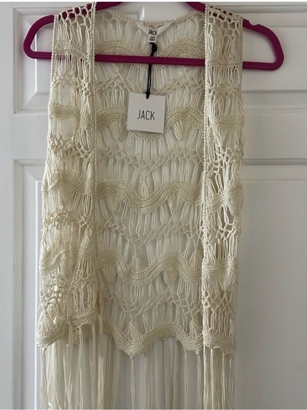 Jack by BB Dakota Ivory Macramé Fringe Vest